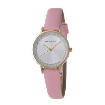 Hallmark Leather Pink Strap Silver Dial Woman's Watch | HL1489P | Time Watch Specialists